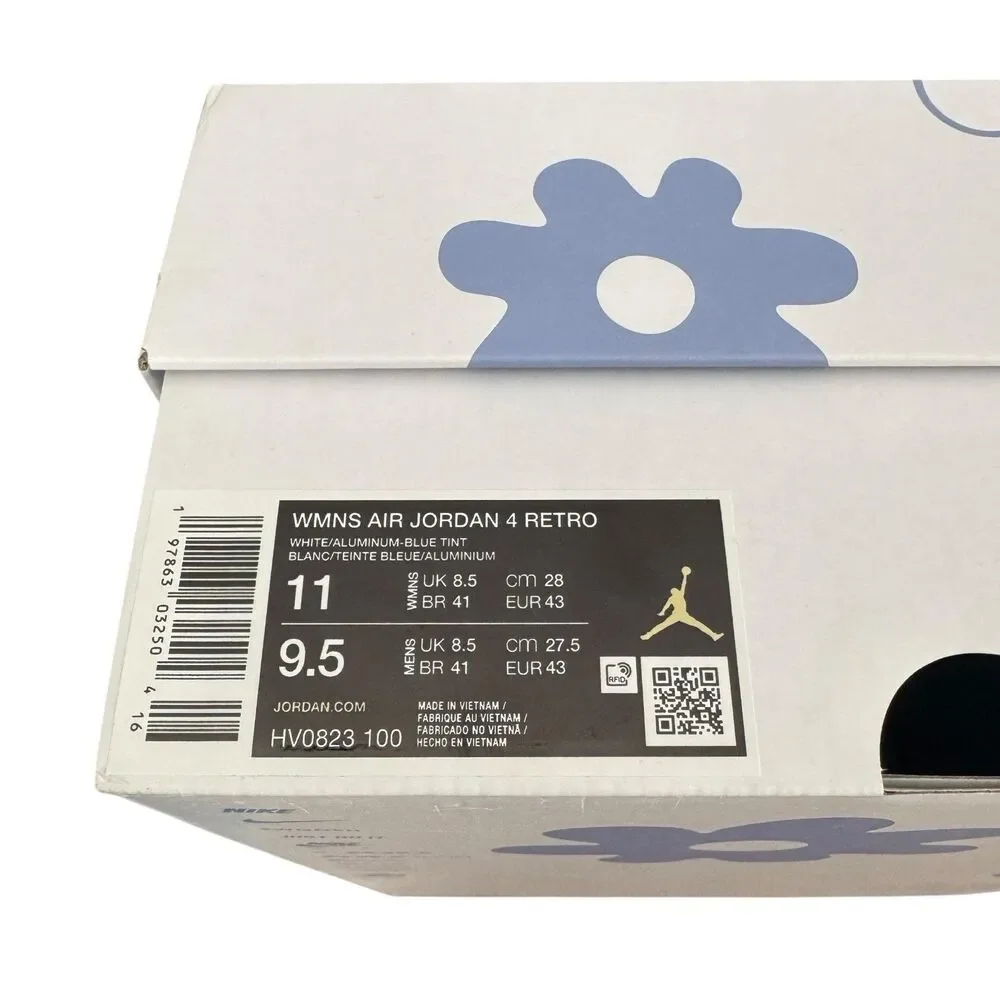 Nike Air Jordan 4 Retro Wmns 11/M 9.5 HV0823-100 White Alumin Blue Forget Me Not